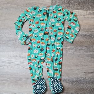 Bums & Roses Bamboo Footie Sushi Print One Piece Pajamas Zip 2T